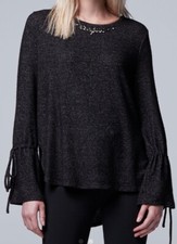 SIMPLY VERA WANG Embellished Tie Accent Charcoal Heather Top Sz Medium / M - New