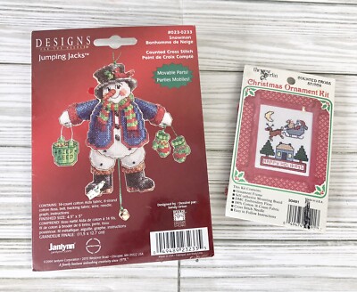 New Janlynn Jumping Jacks Snowman Christmas Cross Stitch Kit & Sleigh Reindeer