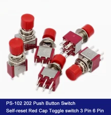 PS-102 202 Push Button Switch Self-reset Red Cap Toggle switch 3 Pin 6 Pin
