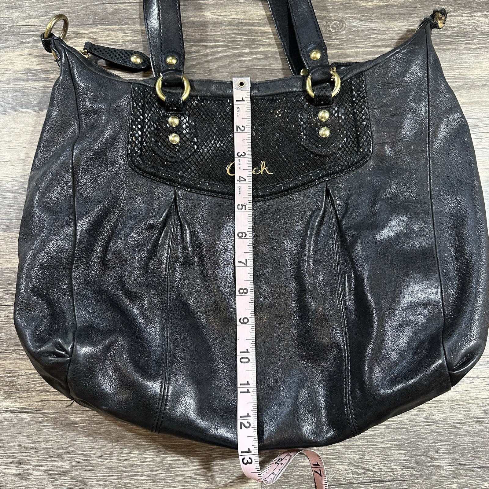 Coach Ashley Black Leather Python Trim Purse Shou… - image 16