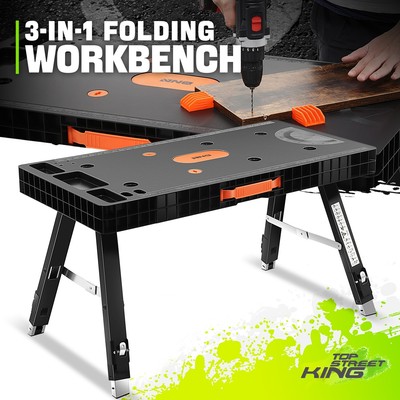 Adjustable Work Height 20.5''/26''/31.5'' 3-In-1 Folding Workbench w/ 4 Wheels