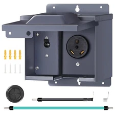 30 Amp Power Outlet Box with Breaker, 125V NEMA TT-30R Outlet, Weatherproof Rece