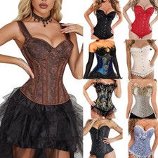 Boned Sexy Black Corset Lingerie Lace Up Basque Bustier Steampunk Gothic Dress .