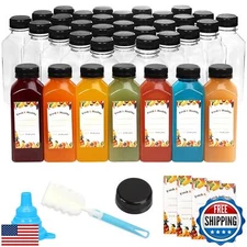 Moretoes 36pcs 12oz Juice Bottles, Plastic Bottles with Lids, Reusable Clear 