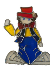 Vintage Stained Glass Suncatcher Figure Clown handmade. 8" tall. Signed