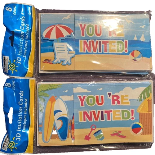 NEW 2 x 8 Pack(16 Total) 3D Invitation Cards YOU'RE INVITED+Envelope