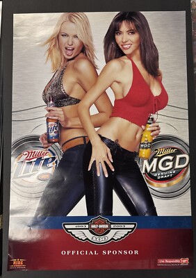 2003 Harley Davidson 100th Anniv Miller Lite Genuine Draft Beer POSTER MGD 18x26