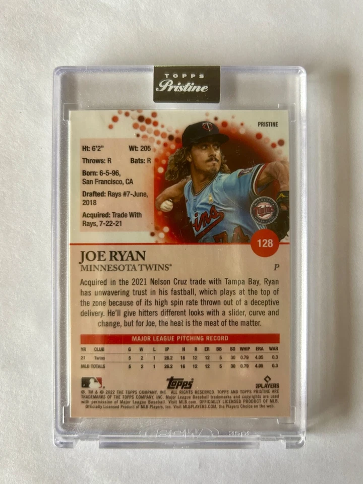 2022 Topps Pristine Joe Ryan Encased Pulsar Refractor Rookie Card #128 Twins RC - Image 2 of 2