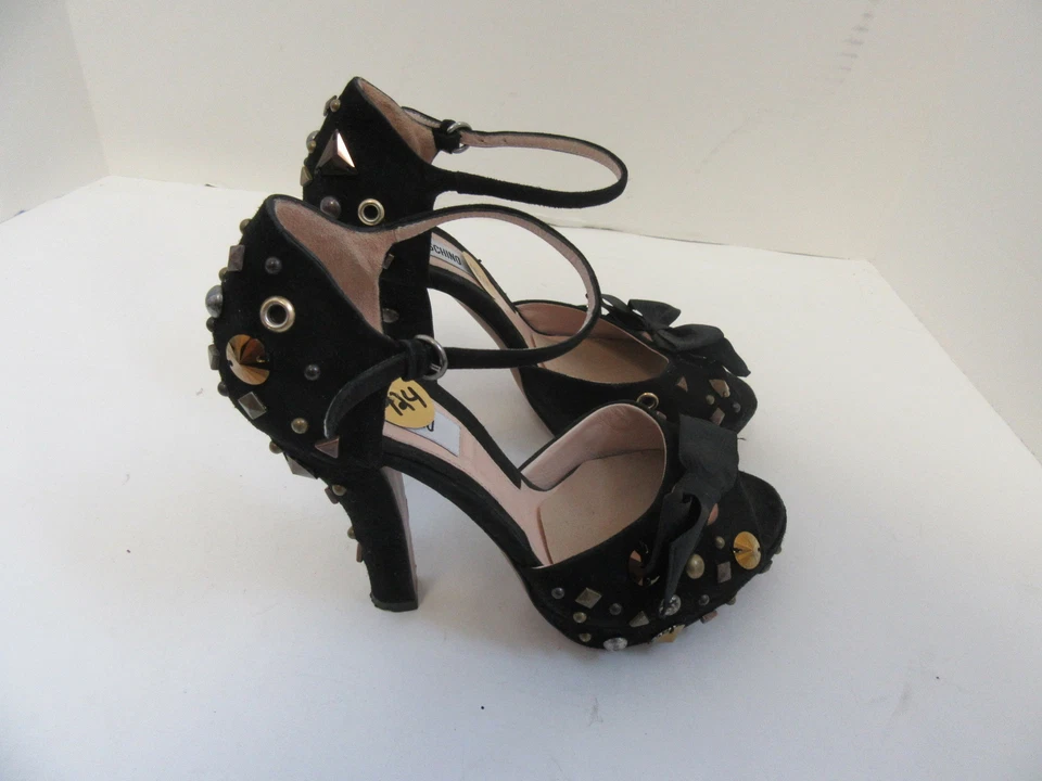 MOSCHINO GAMUZA PUNTA ABIERTA PLATAFORMA BLOQUE TACONES CORREA TOBILLO AJUSTABLE 36 US 6 Foto 2 de 4