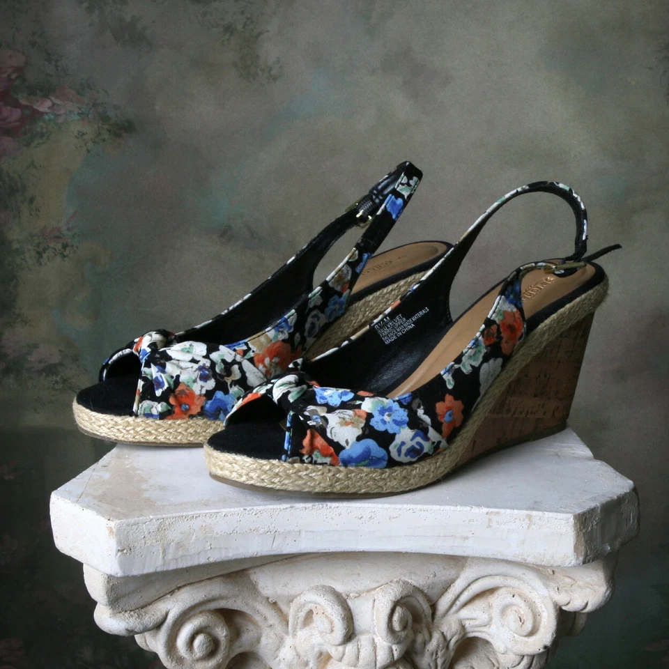 Seychelles Floral Frontal Nudo Peep Toe Corcho Cuñas Talla 8.5M Estilo Terciopelo Rojo Foto 3 de 4