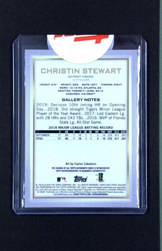 Christin Stewart - 2019 Topps Gallery RC ROOKIE AUTO AUTOGRAPH - Detroit Tigers - Image 2 of 3