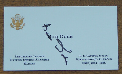 BOB DOLE - SIGNED PERSONAL US SENATE BUSINESS CARD EARLY 90s! RARE AUTOGRAPHED