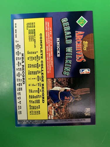 1992-93 Topps Archive Gerald Wilkins New York Knicks #76 - Picture 2 of 2