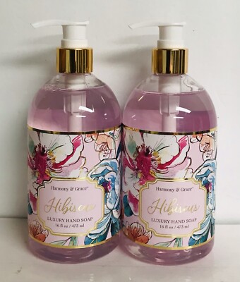 2 Bottles Harmony & Grace ~ Hibiscus Luxury Hand Soap 16 fl oz Each