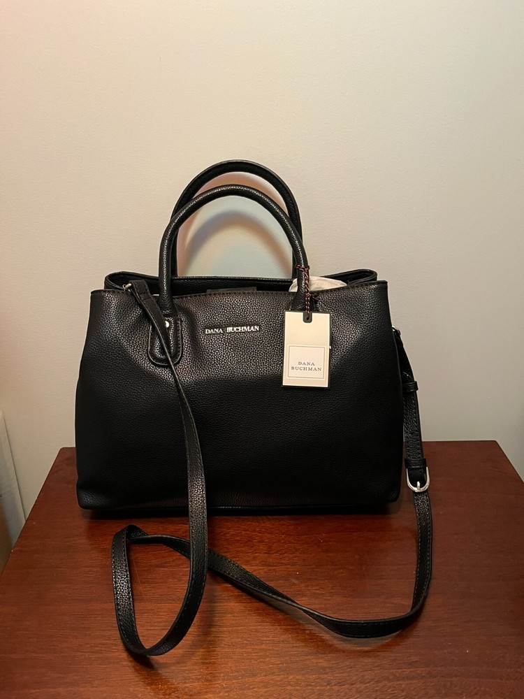 Dana Buchman Black Satchel Handbag with Crossbody Strap, NEW With Tags