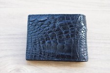 Money Clip Crocodile Allig Skin Leather Bifold Men's Wallet Real Black  F3