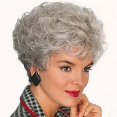 Women Lady Wig Short Curly Wavy Natural Silver Grey Classic  display picture 2