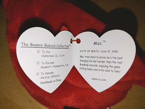 "MAC" THE CARDINAL TY BEANIE BABY JUNE 10, 1998-EXCELLENT/CLEAN/P.E. PELLETS - Picture 4 of 7