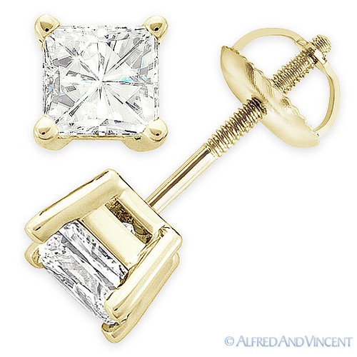 0.60ct Square Princess Cut Moissanite 14k Gold Stud Earrings Charles and Colvard - Picture 3 of 4