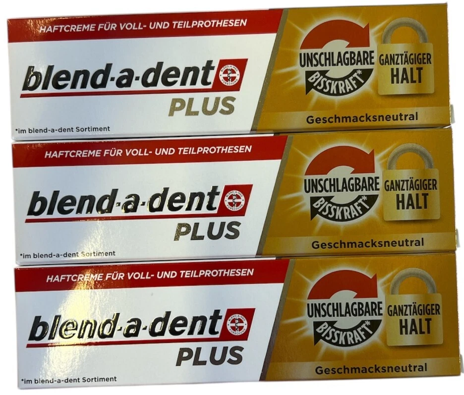 3x Blend-a-dent PLUS Haftcreme Unschlagbare Bisskraft geschmacksneutral (3x40g)