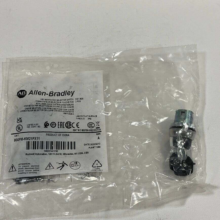 Allen Bradley 800FM-KM21PX11  22mm Selector Keyed Switch 2 Pos Standard Knob