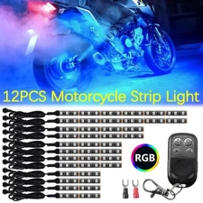 12PCS Motorcycle ATV RGB LED Neon Under Glow Light Strip Kit +Remote Waterproof