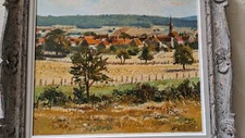 Gerard Passet (1936-2013) Oil on Canvas "Village Dans Les Champs" Mid Century