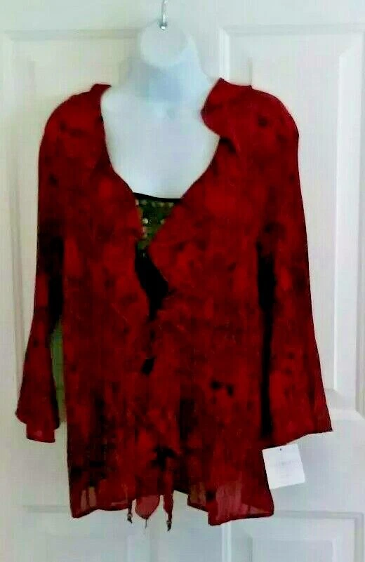 Blusa Camisa Covington Top 16/18 Nueva Artística Roja y Negra Acordeón Plisada 2-Fer Foto 2 de 4