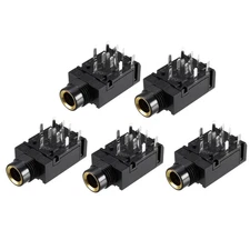 5Pcs PCB Mount 6.35mm 9 Pin Socket Headphone Stereo Jack Video Connector Black