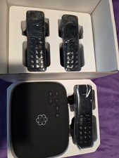 LOT OF 3 OOMA BLACK CORDLESS PHONES AND BASE UNIT PLUS WIRELESS PHONE JACK