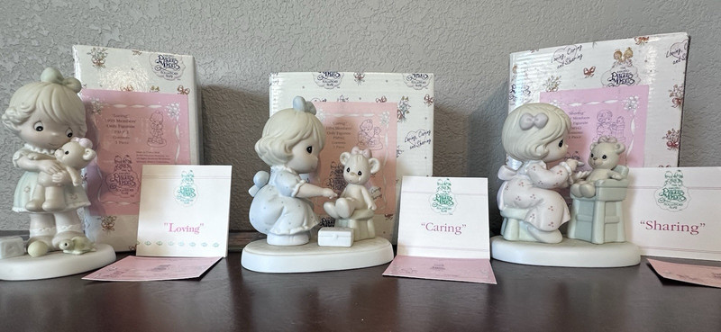 Precious Moments Members Only Figurines "Loving"," Caring","Sharing" w/medalions