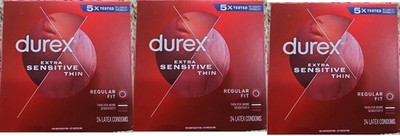 (Lot of 3) 24ct Durex Extra Sensitive Thin Condoms regular fit latex EXP 6/2029