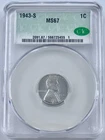 1943 S 1C Lincoln Cent Steel Wheat Penny CACG MS 67 CAC Approved