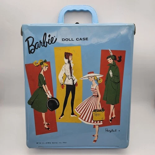 Vintage 1961 Mattel Barbie Ponytail Doll Carry Case Blue Vinyl