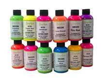 Angelus Acrylic Leather Paint Neon Colors Starter Kit 4 Ounce Bottles - 12 Pack