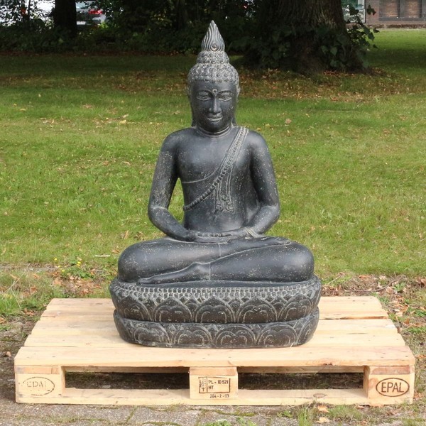 Buddha Statue Figur Skulptur Steinguss Lavastein Gartenfigur Suko Thai 125 Cm-image