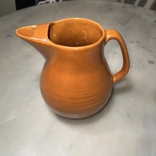 Vintage USA Bauer cinnamon brown glaze ringed Pitcher with Ice Lip MC