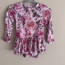 Posh Peanut Bamboo Elise Pink Floral Bodysuit Twirl Dress 0-3 Month Baby Girl