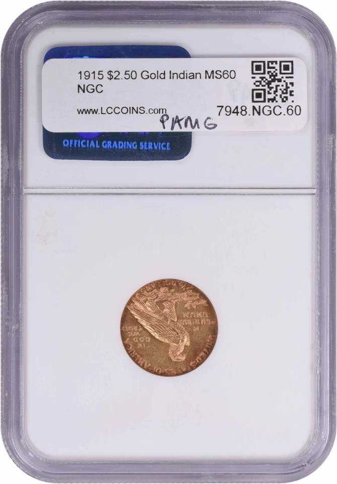 1915 $2.50 Gold Indian MS60 NGC - Image 2 of 4