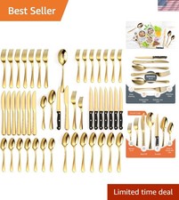 49-Piece Gold Dining Set - Elegant Flatware Service for 8, Easy Clean