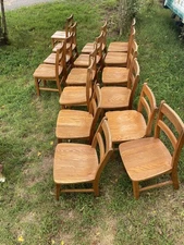 Mid Century  Solid Oak Schoolhouse Chairs Multiple Available