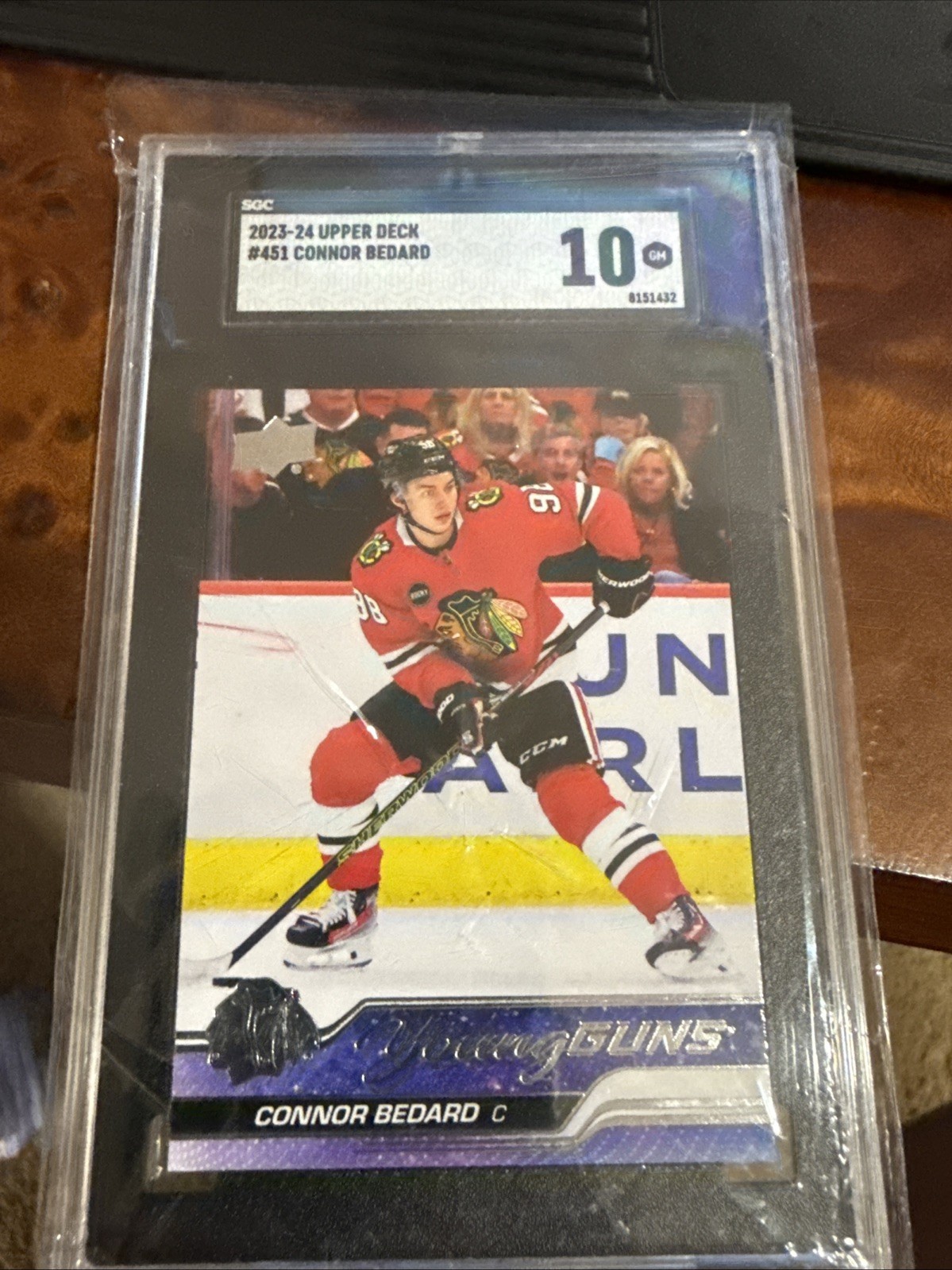Upper Deck 2023-24 Series 2 Young Guns Connor Bedard #451 SGC 10 Blackhawks view 1