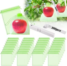 100pcs Fruit Protection Bags, 8 x 12 Inch Green Fruit Netting Cover Bags with...