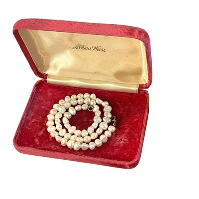 VTG Freshwater Pearl Necklace 17  Cream Sterling Clasp Albert Weis w/ Case