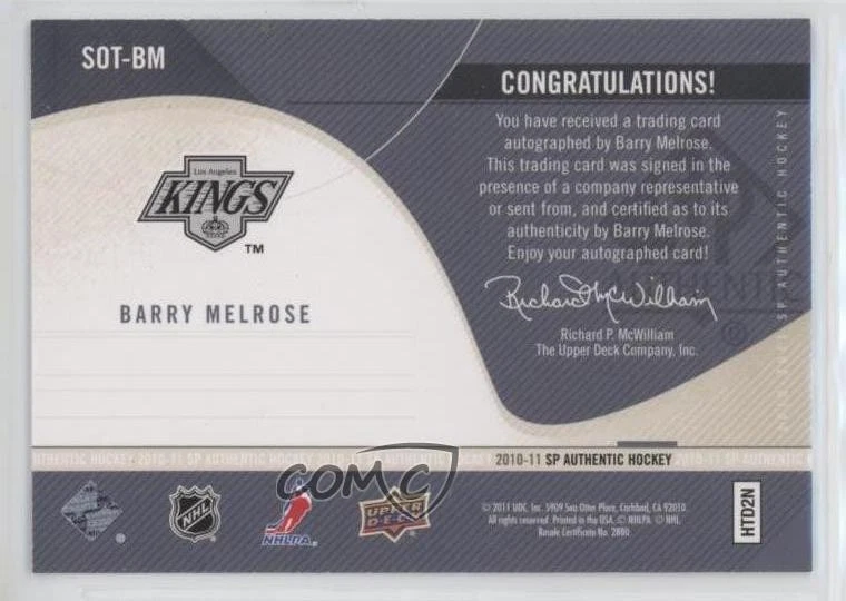 2010-11 SP Authentic Sign of the Times Barry Melrose #SOT-BM Auto - Image 2 of 2