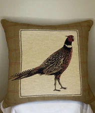 Hines Of Oxford "STRUTTING PHEASANT" WOVEN TAPESTRY PILLOW COVER, 18" x 18"