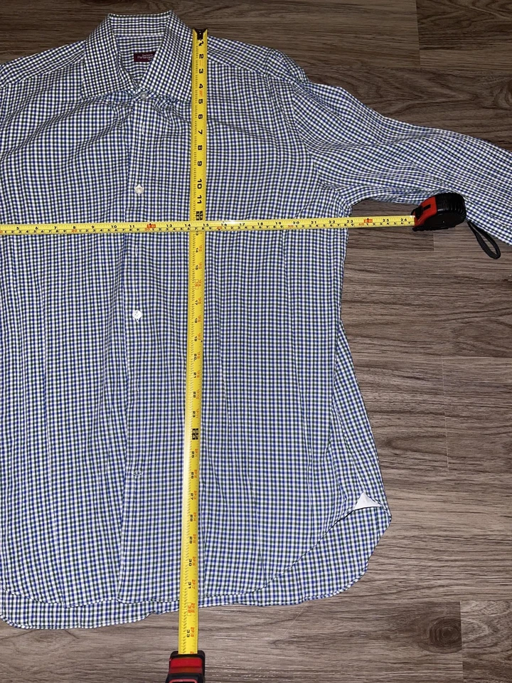 Camisa Sartoria Partenopea Para Hombre 17.5 44 Azul Verde Guinga Vestido Manga Larga Foto 4 de 4