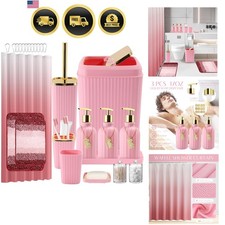 Bathroom Set with Shower Curtain and Rugs Pink 3 Pcs Bathroom Accessories