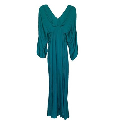 Strut And Bolt Green Maxi Dress Size Small Deep V-Neck Satin Long Sleeve NWT