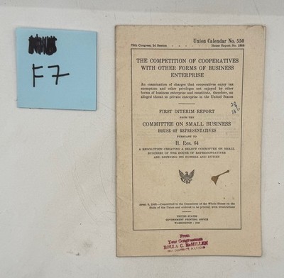 1946 House Report Cooperatives Business Enterprise Gov Booklet
